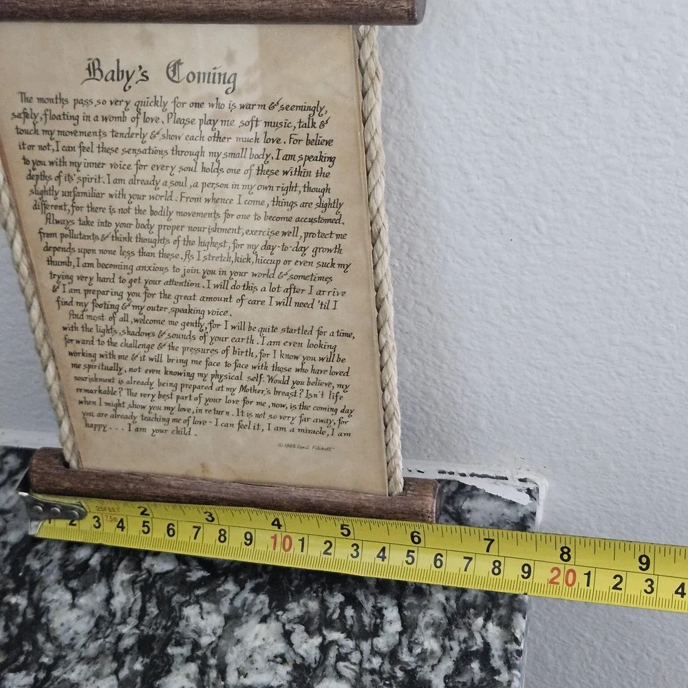 Baby Coming Poem by Carol FITCHETT, 1982, The SCROLL SHOP Inc Boho Chic‎ Decor